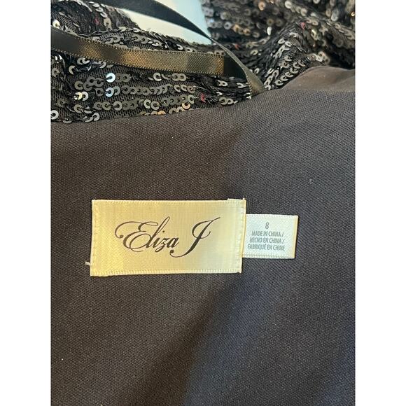 Eliza J Sequin Button Down Coat Dress Womens Size 8 Y2K Glam Party Event Black - Picture 3 of 15